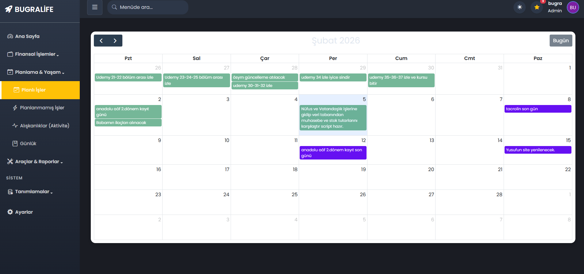 SECURE PERSONAL DASHBOARD (BUGRALİFE)