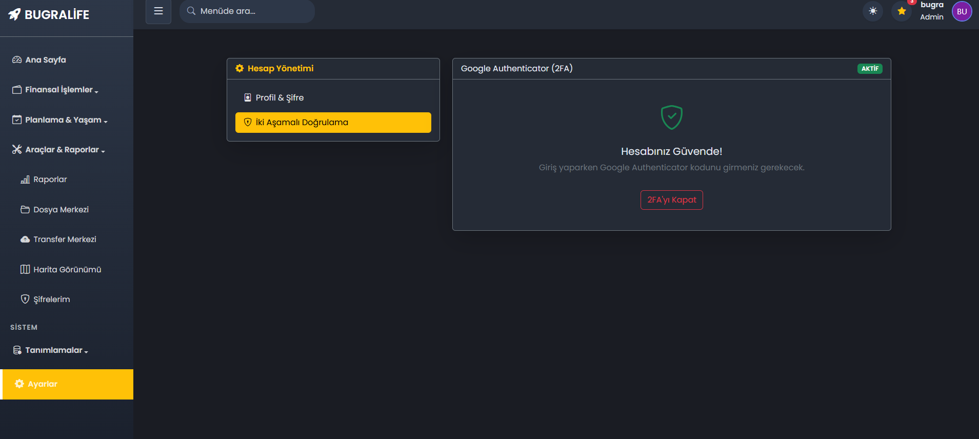 SECURE PERSONAL DASHBOARD (BUGRALİFE)